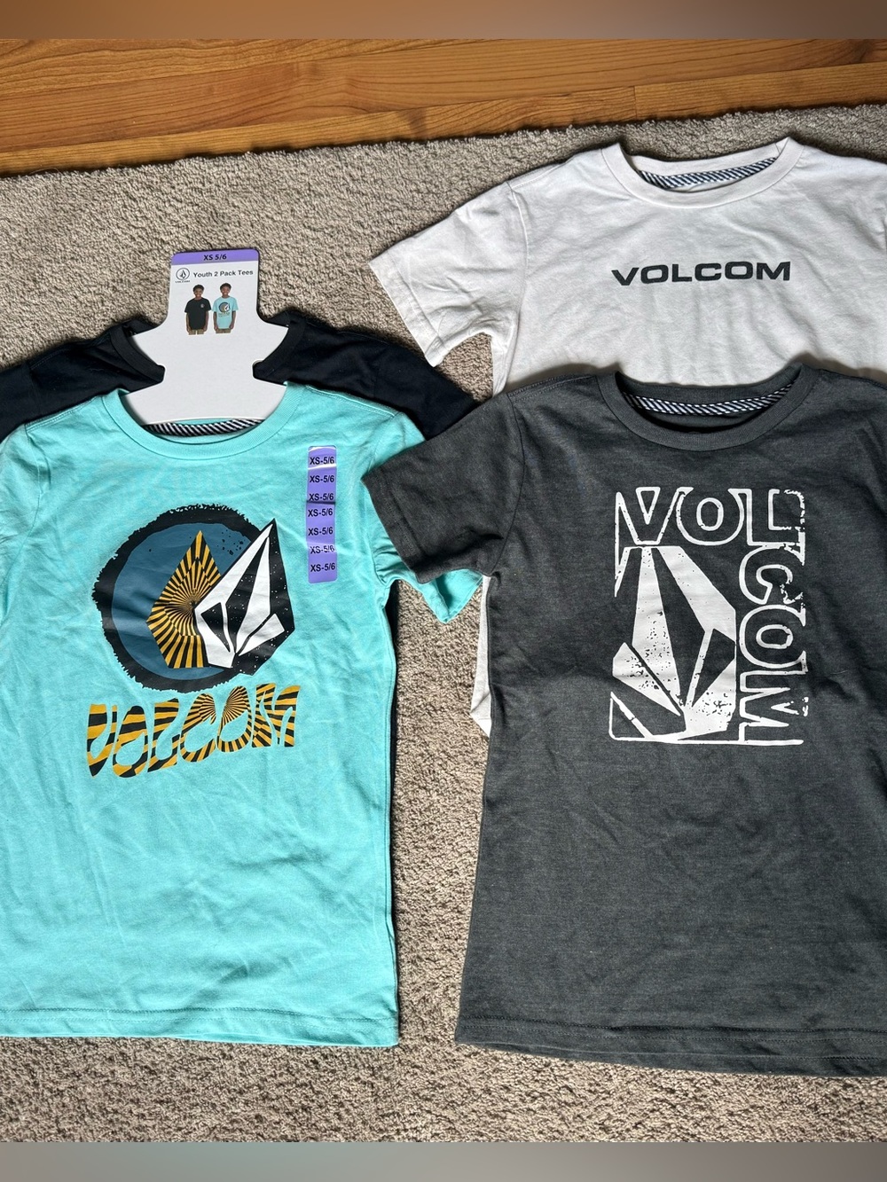 Volcom Kids Tees 4 Pack - White, Aqua, Charcoal, Black NWT